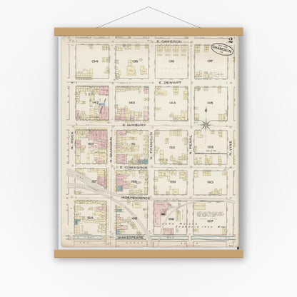 Old map wall art mockup — magnetic wood frame on white wall — Sanborn Fire Insurance Map from Shamokin, Northumberland County, Pennsylvania (1885), Sheet #0002