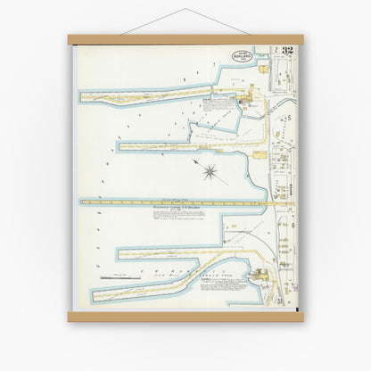 Old map wall art mockup — magnetic wood frame on white wall — Sanborn Fire Insurance Map from Ashland, Ashland County, Wisconsin (1901), Sheet #0032