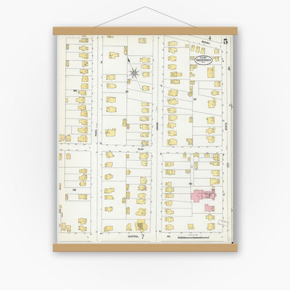 Old map wall art mockup — magnetic wood frame on white wall — Sanborn Fire Insurance Map from Hackensack, Bergen County, New Jersey (1902), Sheet #0005