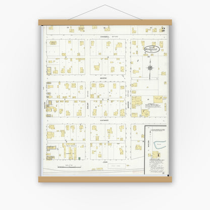 Old map wall art mockup — magnetic wood frame on white wall — Sanborn Fire Insurance Map from Meadville, Linn County, Missouri (1910), Sheet #0002