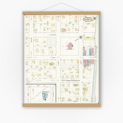 Old map wall art mockup — magnetic wood frame on white wall — Sanborn Fire Insurance Map from Charles City, Floyd County, Iowa (1915), Sheet #0011