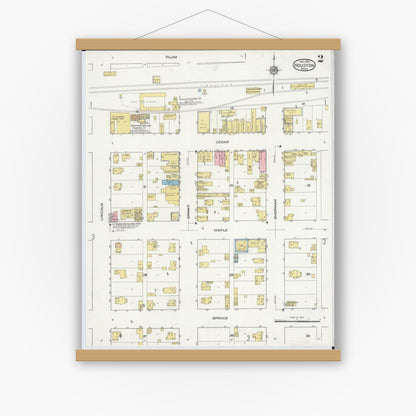Old map wall art mockup — magnetic wood frame on white wall — Sanborn Fire Insurance Map from Houston, Houston County, Minnesota (1915), Sheet #0002