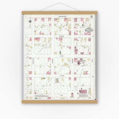 Old map wall art mockup — magnetic wood frame on white wall — Sanborn Fire Insurance Map from Millstadt, Saint Clair County, Illinois (1910), Sheet #0003