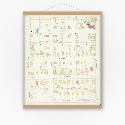 Old map wall art mockup — magnetic wood frame on white wall — Sanborn Fire Insurance Map from Niles, Berrien County, Michigan (1907), Sheet #0006