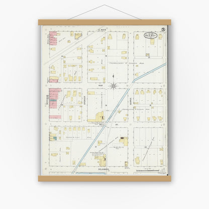 Old map wall art mockup — magnetic wood frame on white wall — Sanborn Fire Insurance Map from Redkey, Jay County, Indiana (1895), Sheet #0003