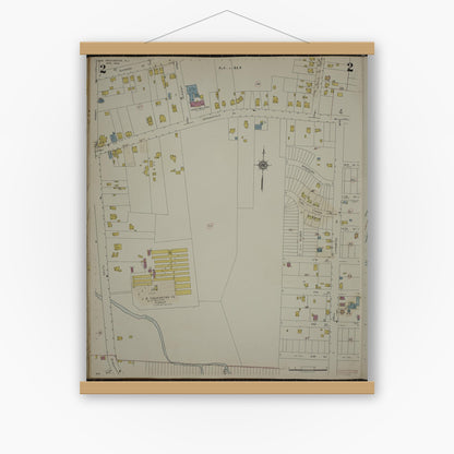 Old map wall art mockup — magnetic wood frame on white wall — Sanborn Fire Insurance Map from New Providence, Union County, New Jersey (1944), Sheet #0002