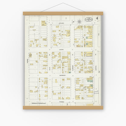 Old map wall art mockup — magnetic wood frame on white wall — Sanborn Fire Insurance Map from Florence, Florence County, Wisconsin (1898), Sheet #0004