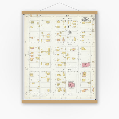 Old map wall art mockup — magnetic wood frame on white wall — Sanborn Fire Insurance Map from Little Falls, Morrison County, Minnesota (1902), Sheet #0003