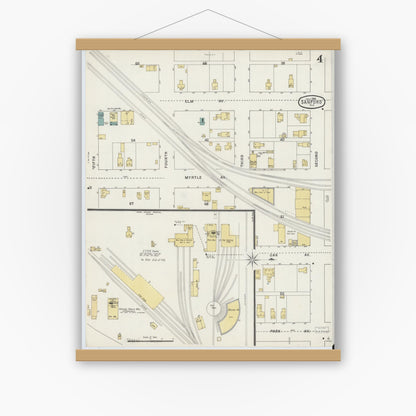 Old map wall art mockup — magnetic wood frame on white wall — Sanborn Fire Insurance Map from Sanford, Seminole County, Florida (1895), Sheet #0004