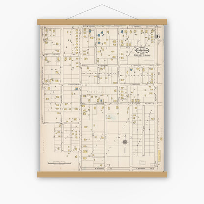 Old map wall art mockup — magnetic wood frame on white wall — Sanborn Fire Insurance Map from Bradentown, Manatee County, Florida (1922), Sheet #0016