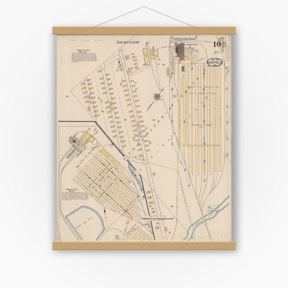 Old map wall art mockup — magnetic wood frame on white wall — Sanborn Fire Insurance Map from Sheffield, Warren County, Pennsylvania (1922), Sheet #0010