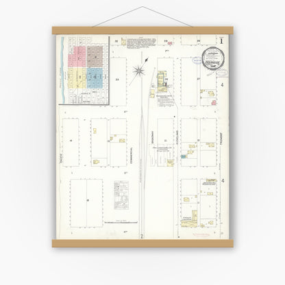 Old map wall art mockup — magnetic wood frame on white wall — Sanborn Fire Insurance Map from Oceanside, San Diego County, California (1897) - Complete Map Set