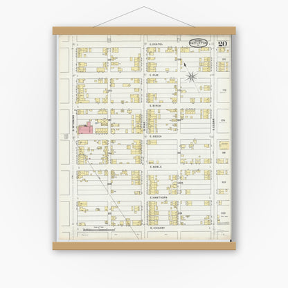 Old map wall art mockup — magnetic wood frame on white wall — Sanborn Fire Insurance Map from Hazleton, Luzerne County, Pennsylvania (1895), Sheet #0020