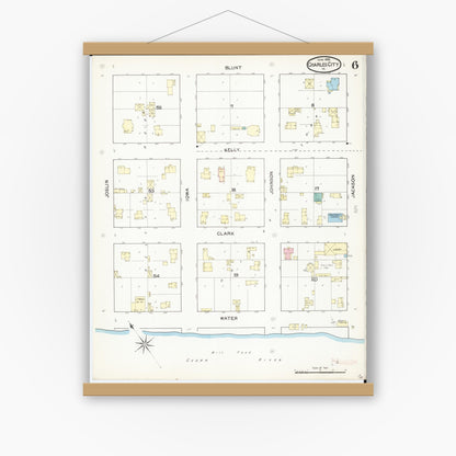 Old map wall art mockup — magnetic wood frame on white wall — Sanborn Fire Insurance Map from Charles City, Floyd County, Iowa (1892), Sheet #0006