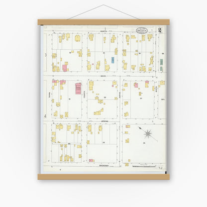 Old map wall art mockup — magnetic wood frame on white wall — Sanborn Fire Insurance Map from Batavia, Clermont County, Ohio (1904), Sheet #0002