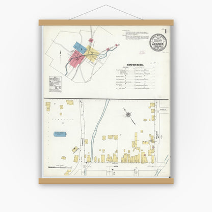 Old map wall art mockup — magnetic wood frame on white wall — Sanborn Fire Insurance Map from Dushore, Sullivan County, Pennsylvania (1911) - Complete Map Set