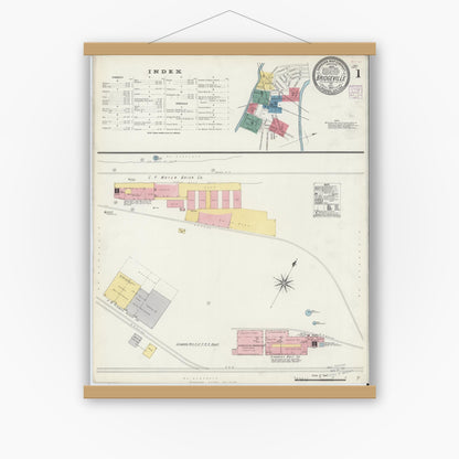 Old map wall art mockup — magnetic wood frame on white wall — Sanborn Fire Insurance Map from Bridgeville, Allegheny County, Pennsylvania (1907) - Complete Map Set