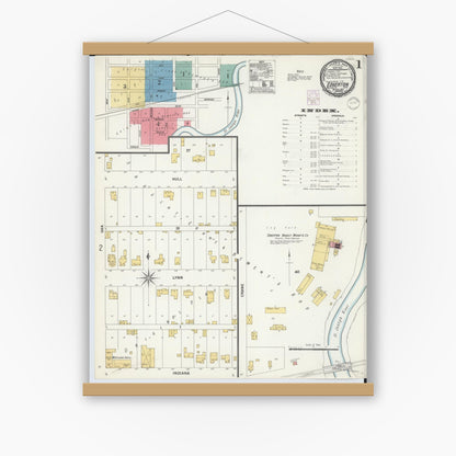 Old map wall art mockup — magnetic wood frame on white wall — Sanborn Fire Insurance Map from Edgerton, Williams County, Ohio (1901), Sheet #0001