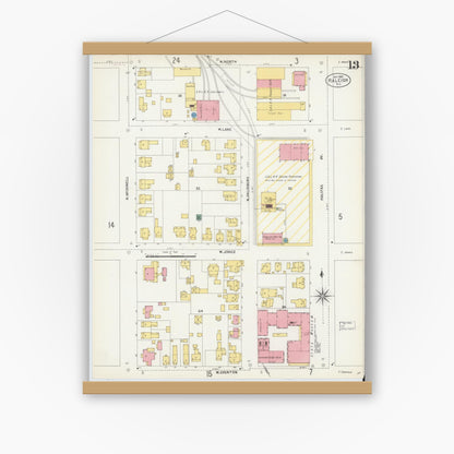 Old map wall art mockup — magnetic wood frame on white wall — Sanborn Fire Insurance Map from Raleigh, Wake County, North Carolina (1903), Sheet #0013