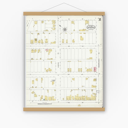Old map wall art mockup — magnetic wood frame on white wall — Sanborn Fire Insurance Map from Shenandoah, Page County, Virginia (1905), Sheet #0002