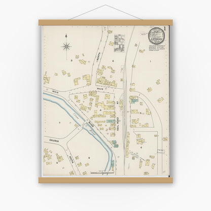 Old map wall art mockup — magnetic wood frame on white wall — Sanborn Fire Insurance Map from Katonah, Westchester County, New York (1890) - Complete Map Set
