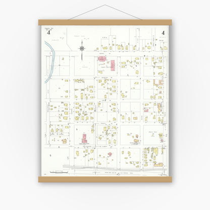 Old map wall art mockup — magnetic wood frame on white wall — Sanborn Fire Insurance Map from Liberty, Liberty County, Texas (1938), Sheet #0004