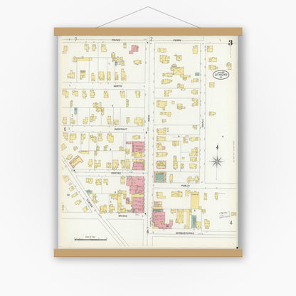Old map wall art mockup — magnetic wood frame on white wall — Sanborn Fire Insurance Map from Athens, Bradford County, Pennsylvania (1903), Sheet #0003