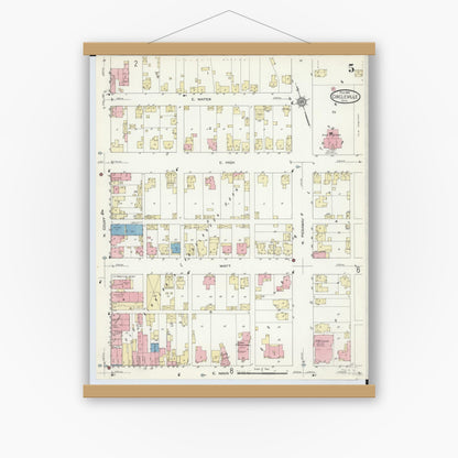 Old map wall art mockup — magnetic wood frame on white wall — Sanborn Fire Insurance Map from Circleville, Pickaway County, Ohio (1914), Sheet #0005