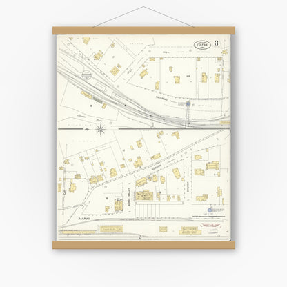 Old map wall art mockup — magnetic wood frame on white wall — Sanborn Fire Insurance Map from Colfax, Placer County, California (1907), Sheet #0003