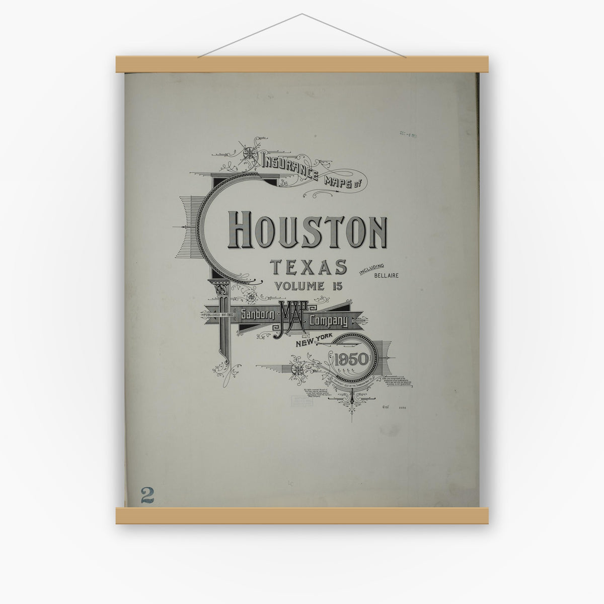 Old map wall art mockup — magnetic wood frame on white wall — Sanborn Fire Insurance Map from Houston, Harris County, Texas (1950) - Complete Map Set