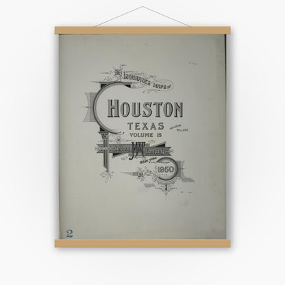 Old map wall art mockup — magnetic wood frame on white wall — Sanborn Fire Insurance Map from Houston, Harris County, Texas (1950) - Complete Map Set