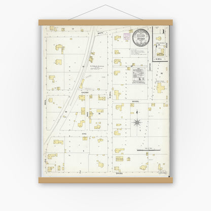 Old map wall art mockup — magnetic wood frame on white wall — Sanborn Fire Insurance Map from Patoka, Gibson County, Indiana (1907), Sheet #0001