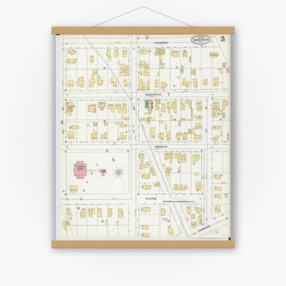 Old map wall art mockup — magnetic wood frame on white wall — Sanborn Fire Insurance Map from Grand Haven, Ottawa County, Michigan (1899), Sheet #0005