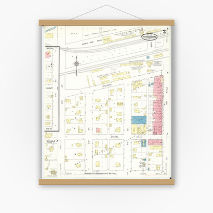 Old map wall art mockup — magnetic wood frame on white wall — Sanborn Fire Insurance Map from Parkersburg, Butler County, Iowa (1913), Sheet #0002
