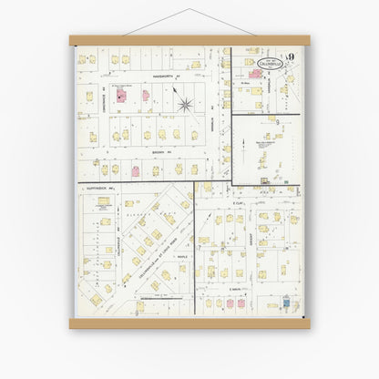 Old map wall art mockup — magnetic wood frame on white wall — Sanborn Fire Insurance Map from Collinsville, Madison County, Illinois (1907), Sheet #0009