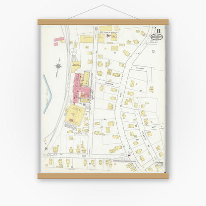 Old map wall art mockup — magnetic wood frame on white wall — Sanborn Fire Insurance Map from Amesbury, Essex County, Massachusetts (1918), Sheet #0011