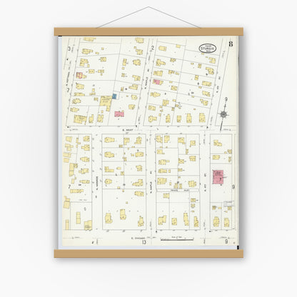 Old map wall art mockup — magnetic wood frame on white wall — Sanborn Fire Insurance Map from Sturgis, Saint Joseph County, Michigan (1911), Sheet #0008