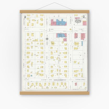 Old map wall art mockup — magnetic wood frame on white wall — Sanborn Fire Insurance Map from Osborn, Greene County, Ohio (1929), Sheet #0002