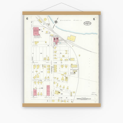 Old map wall art mockup — magnetic wood frame on white wall — Sanborn Fire Insurance Map from Franklin, Independent Cities, Virginia (1923), Sheet #0006