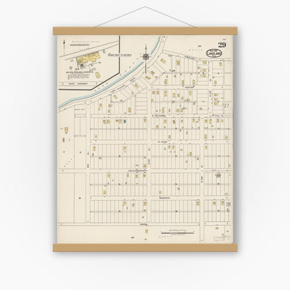 Old map wall art mockup — magnetic wood frame on white wall — Sanborn Fire Insurance Map from Lakeland, Polk County, Florida (1922), Sheet #0029