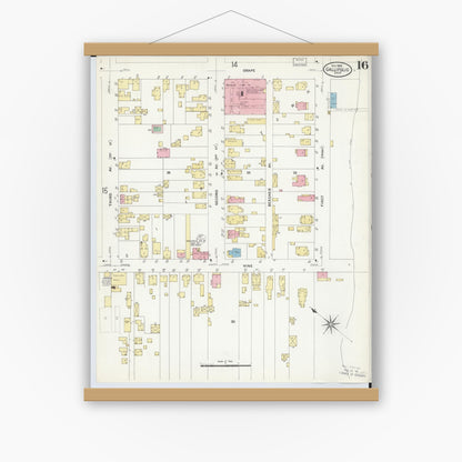 Old map wall art mockup — magnetic wood frame on white wall — Sanborn Fire Insurance Map from Gallipolis, Gallia County, Ohio (1908), Sheet #0016