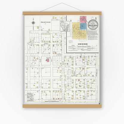 Old map wall art mockup — magnetic wood frame on white wall — Sanborn Fire Insurance Map from New Glarus, Green County, Wisconsin (1919) - Complete Map Set