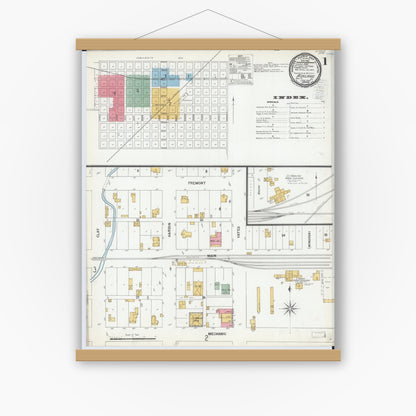 Old map wall art mockup — magnetic wood frame on white wall — Sanborn Fire Insurance Map from Ashland, Cass County, Illinois (1900) - Complete Map Set