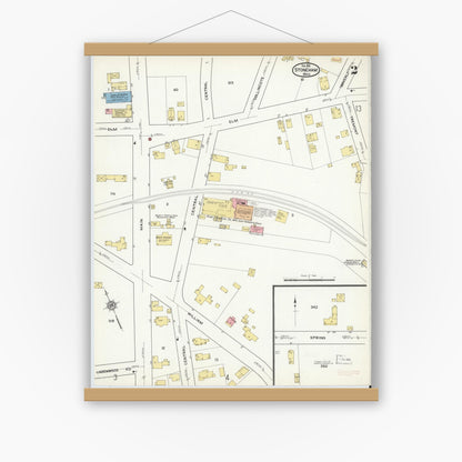Old map wall art mockup — magnetic wood frame on white wall — Sanborn Fire Insurance Map from Stoneham, Middlesex County, Massachusetts (1916), Sheet #0002