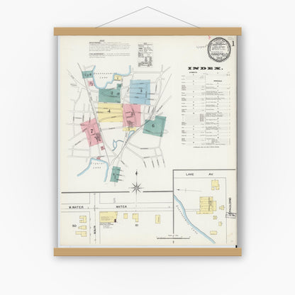 Old map wall art mockup — magnetic wood frame on white wall — Sanborn Fire Insurance Map from Wakefield, Middlesex County, Massachusetts (1892), Sheet #0001