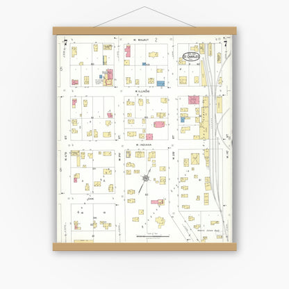 Old map wall art mockup — magnetic wood frame on white wall — Sanborn Fire Insurance Map from Saint Charles, Kane County, Illinois (1923), Sheet #0007