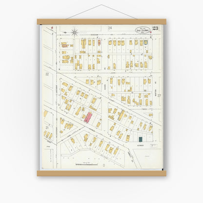 Old map wall art mockup — magnetic wood frame on white wall — Sanborn Fire Insurance Map from Sault Sainte Marie, Chippewa County, Michigan (1906), Sheet #0023
