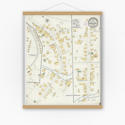 Old map wall art mockup — magnetic wood frame on white wall — Sanborn Fire Insurance Map from Scalp Level, Somerset And Cambria County, Pennsylvania (1904), Sheet #0001