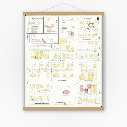 Old map wall art mockup — magnetic wood frame on white wall — Sanborn Fire Insurance Map from Red Oak, Montgomery County, Iowa (1908), Sheet #0011