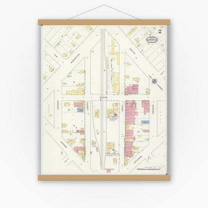 Old map wall art mockup — magnetic wood frame on white wall — Sanborn Fire Insurance Map from Gardner, Grundy County, Illinois (1913), Sheet #0002